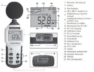 máy đo tiếng ồn ô tô LaserLiner 082.070A, tiêu chuẩn theo IEC 61672 (class 2).
